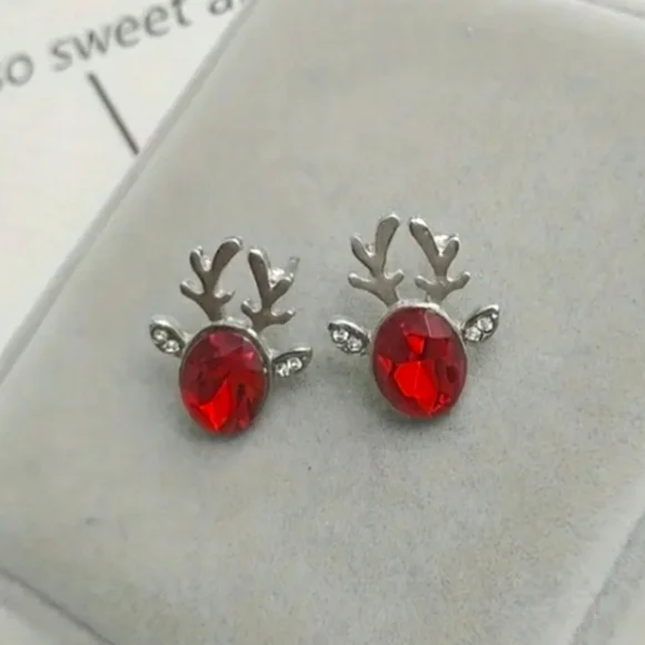 Red Reindeer Antler Christmas Earrings - Picture 5 of 5